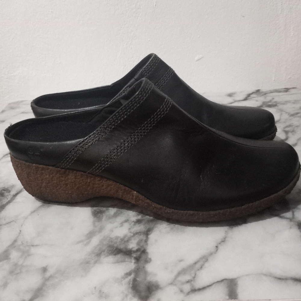Timberland Clogs Mules Black Leather Women's Size 8